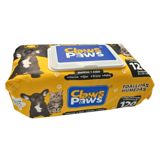 Claws and Paws Toallitas Humedas Carbón Activado x 120 unid