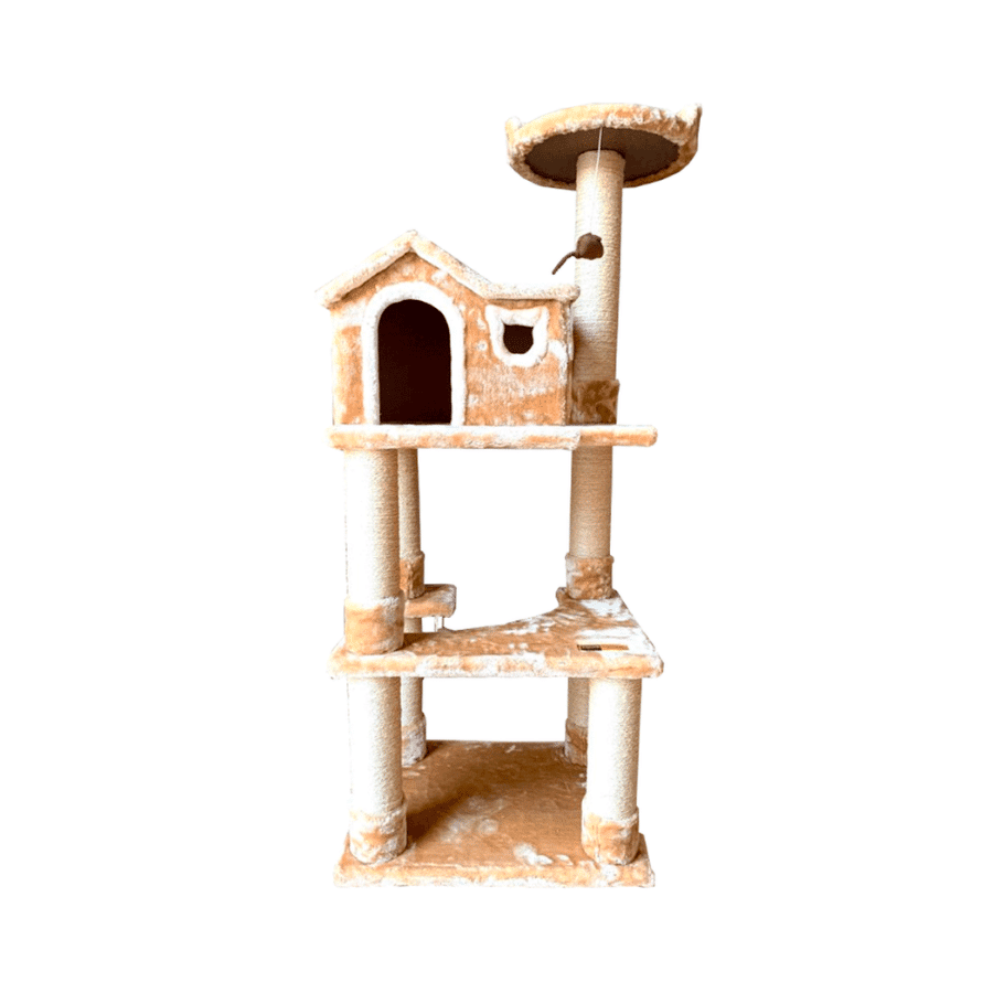 Claws and Paws Rascador para Gatos Casa + Plataforma 4 Pisos