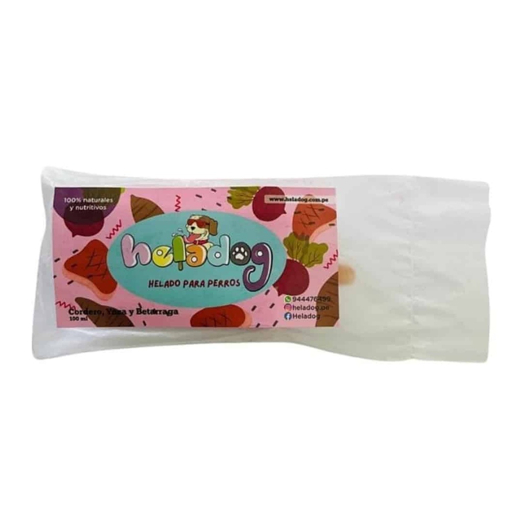 Heladog helado sabor cordero con yuca y betarraga