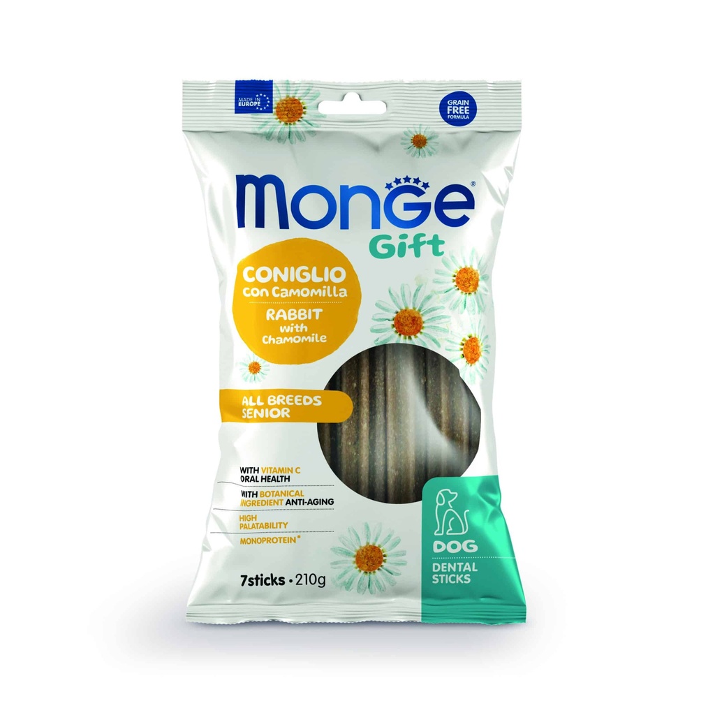 Monge Gift Dental Sticks All Breeds Dog Senior – Conejo y Manzanilla 210 Gr