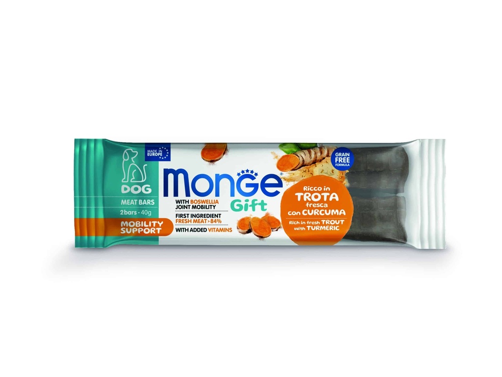 Monge Gift Meat Bars Mobility Support Dog Adult – Trucha y Curcuma 40 Gr