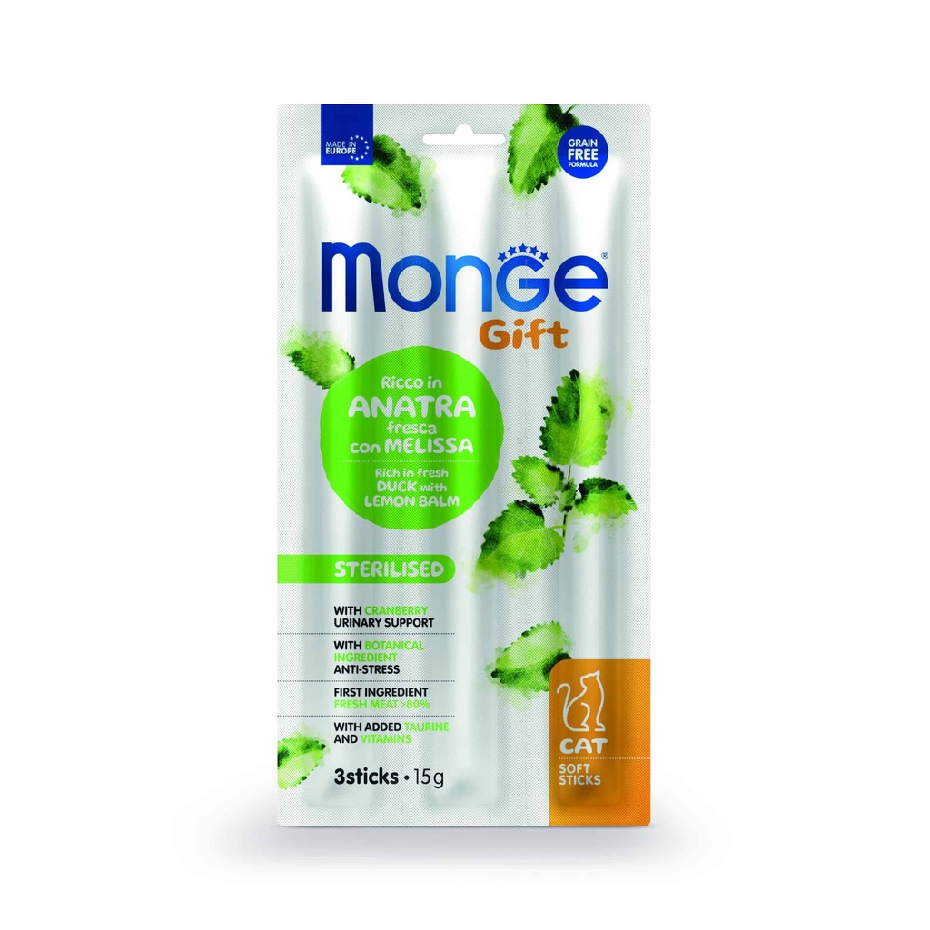 Monge Gift Soft Sticks Cat Sterilized - Pato y Toronjil 15 Gr