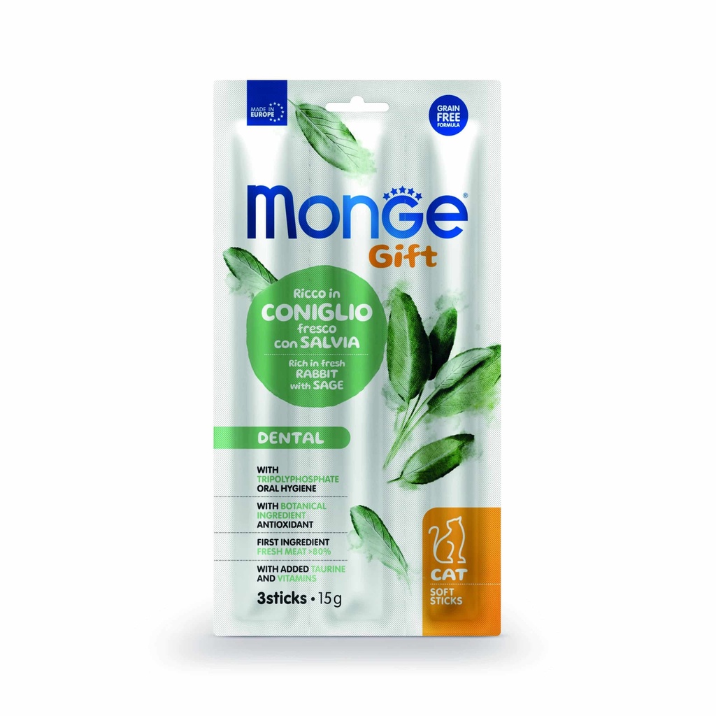 Monge Gift Soft Sticks Dental Cat Adult Conejo y Salvia 15 Gr
