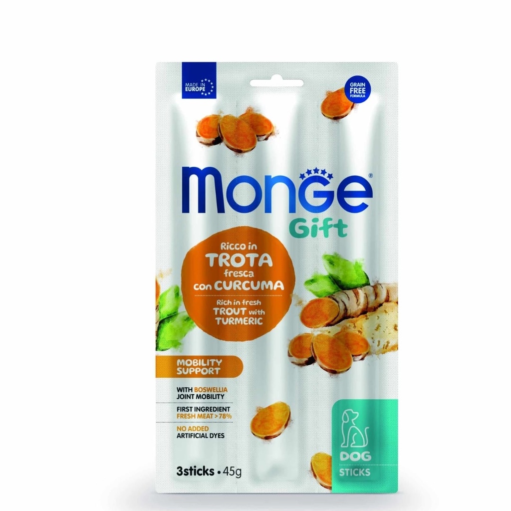 Monge Gift Sticks Mobility Support Dog Adult – Trucha y Curcuma 450 Gr