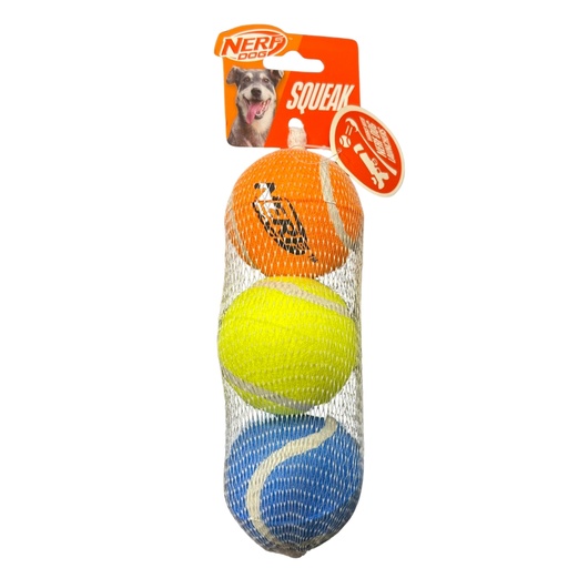 [MV004683] Nerf Dog Squeak Tennis Ball 3 pack Blue/Yellow/Orange