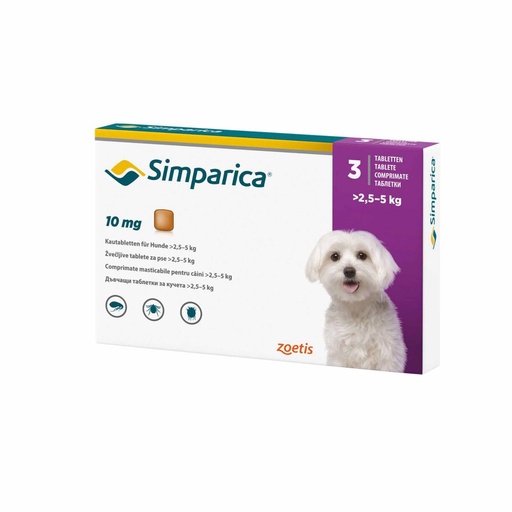 SIMPARICA 10 MG X 3 TAB (2.5 A 5 KG)